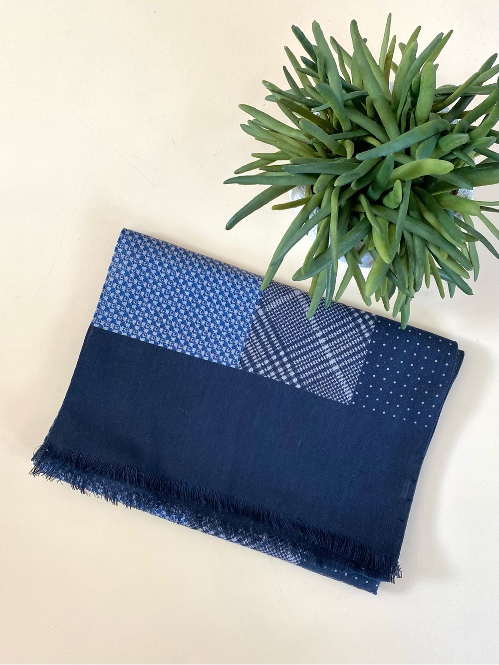 BANANA REPUBLIC - Men’s Classic Blue Patterned Colorblock Scarf - Picture 5 of 7